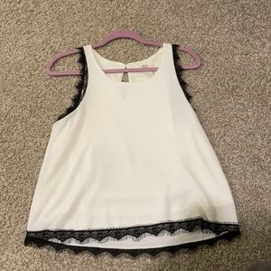Ivory/cream tank top with black lace trip size S